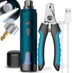 YABIFE Super Quiet Dog Nail Grinder & Clippers Kit with 2 LED Lights, 3 Speeds Up to 12,000 RPM, Lower Than 30dB Electric Pet Nail Trimmer for Small Medium Large Dogs and Cats