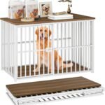YATINEY Foldable Dog Crate Furniture, 37.4″ Dog Kennel for Medium Dogs, No Assembly, Collapsible Dog Crate, Indoor Dog Cage End Table, with Secure Lock, for Living Room, Hallway, Bedroom, DC12WH