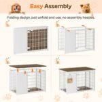YATINEY Foldable Dog Crate Furniture, Dog Crate with DIY Frame, Heavy Duty Dog Kennel Indoor with Hooks, Wooden Dog Cage End Table, for Small/Medium Dogs, White and Walnut DC95WH - Image 2