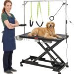 YORKING 50″ Professional Electric Dog Grooming Table, Height Adjustable Pet Grooming Table with Hand & Foot Control, Heavy Duty Dog Grooming Station, Anti-Slip Tabletop, Tool Tray & LED Light