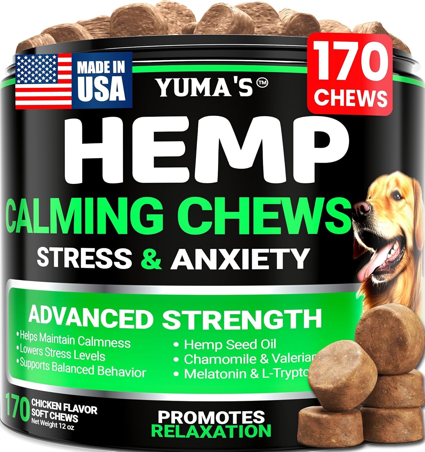 YUMA’S Hemp Calming Chews for Dogs – 170 Chews – Advanced Dog Calming Chews YUMA’S Hemp Calming Chews for Dogs – 170 Chews – Advanced Dog Calming Chews