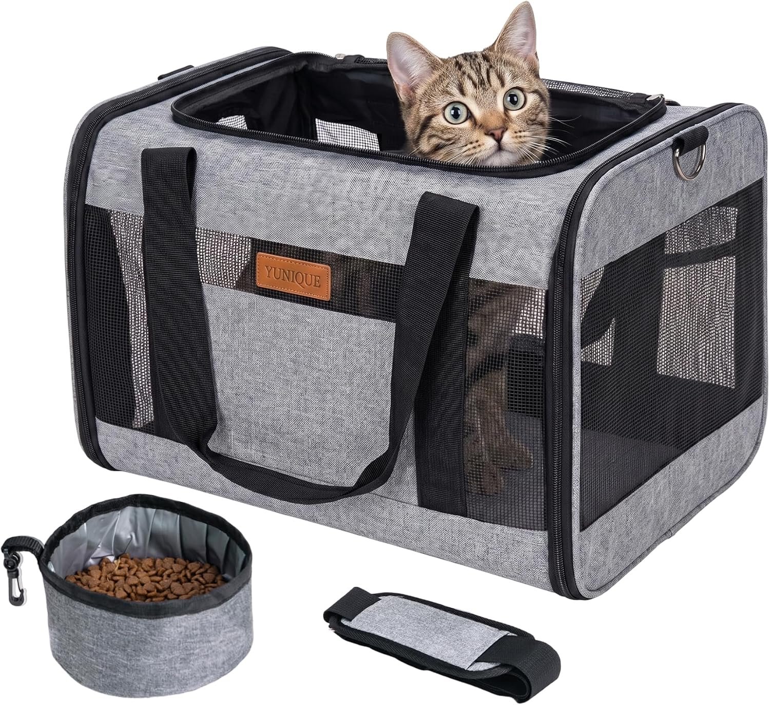 YUNIQUE Soft-Sided Cat & Dog Carrier for Pets Up to 15 Lbs, Airline Approved Collapsible Travel Puppy Carrier with Lightweight Fabric Design (Grey) YUNIQUE Soft-Sided Cat & Dog Carrier for Pets Up to 15 Lbs, Airline Approved Collapsible Travel Puppy Carrier with Lightweight Fabric Design (Grey)