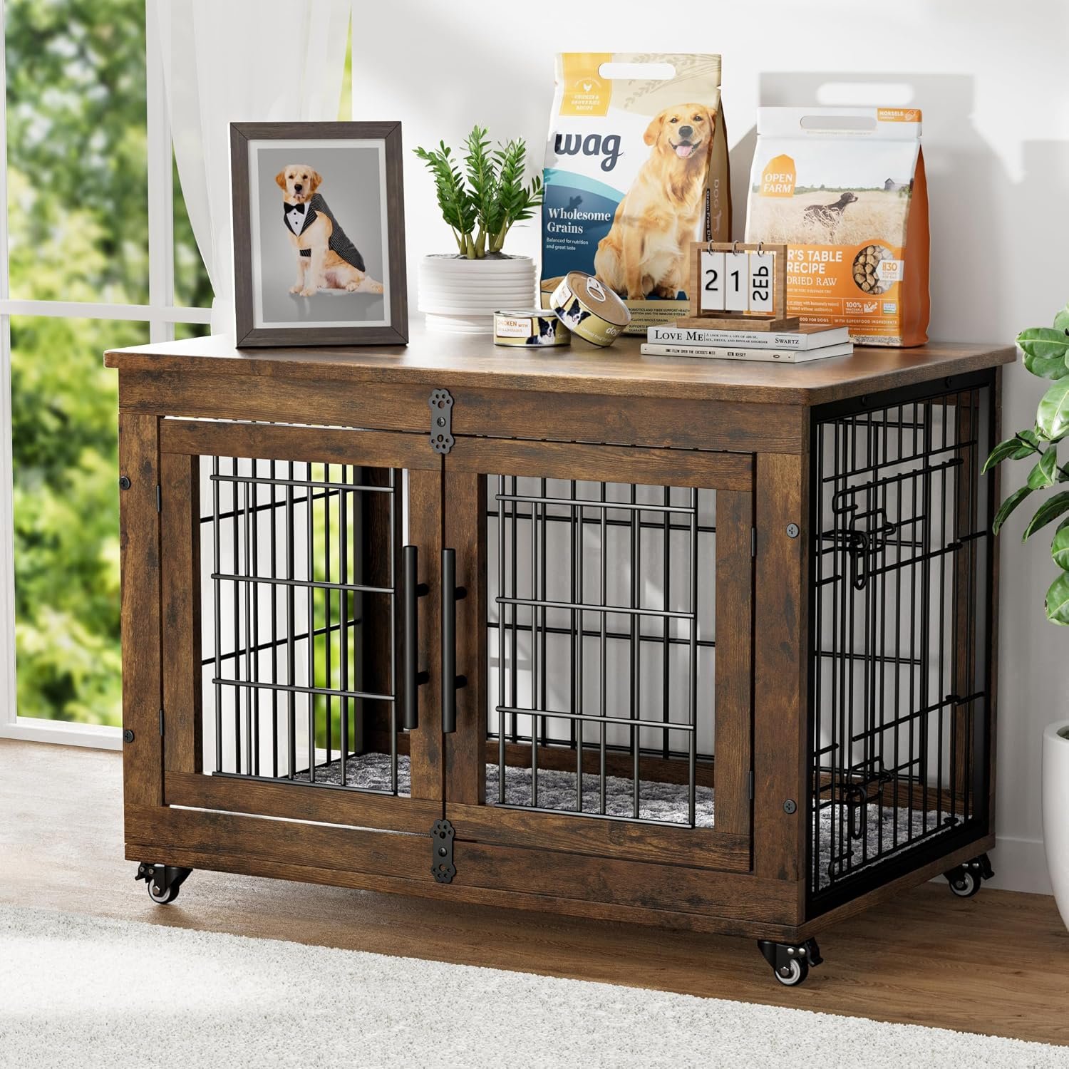 YaFiti Dog Crate Furniture, 32.5” Wooden Indoor Dog Kennel, Rustic Brown YaFiti Dog Crate Furniture, 32.5” Wooden Indoor Dog Kennel, Rustic Brown