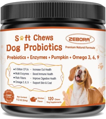 ZEBORA Probiotics for Dogs, Digestive & Itch Relief, 120 Chews