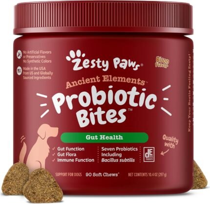 Zesty Paws Ancient Elements Probiotics for Dogs – Gut Health for Dogs, Bison, 90 Ct