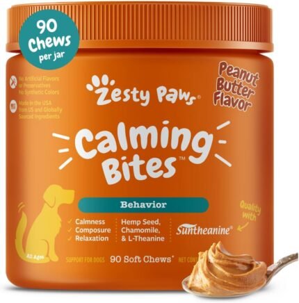 Zesty Paws Calming Chews for Dogs – Dog Calming Supplement, PB, 90 Ct