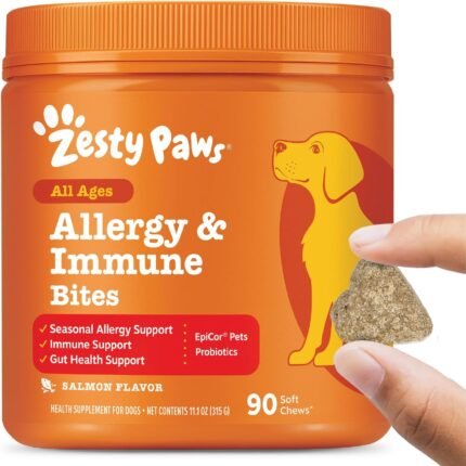 Zesty Paws Dog Allergy Relief Chews, Dog Probiotics for Itchy Skin and Ears, Salmon, 90ct