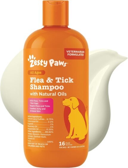 Zesty Paws Flea and Tick Shampoo for Dogs - Kills Fleas, Ticks & Eggs, 16oz