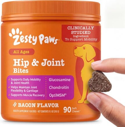 Zesty Paws Glucosamine for Dogs - Dog Joint Supplement, Bacon, 90 Ct