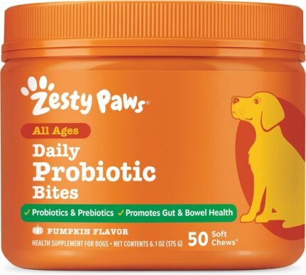 Zesty Paws Probiotics for Dogs, Digestive Enzymes Gut Flora, Digestive Health, Diarrhea & Bowel Support, DE111, Dog Probiotics Soft Chew for Pet Immune System, Chicken, 50 Ct