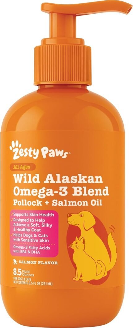 Zesty Paws Salmon Oil for Dogs & Cats – Omega 3 for Dogs 8.5oz