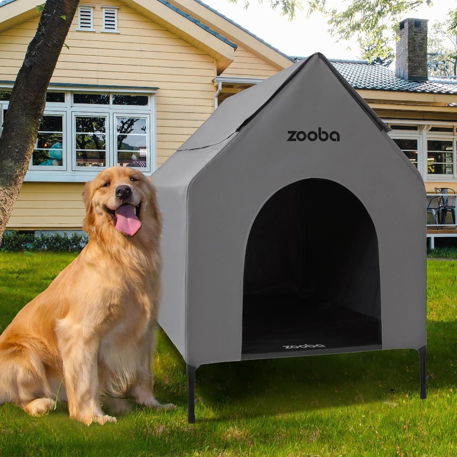 Zooba Large Dog House Outdoor, 36in Elevated 2-in-1 Cot & Canopy Zooba Large Dog House Outdoor, 36in Elevated 2-in-1 Cot & Canopy