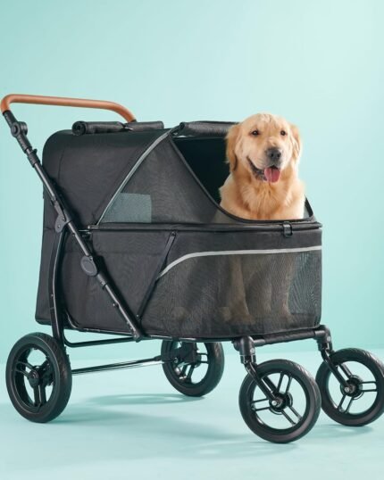 Zoosky Large Dog Stroller for 3 Dogs, up to 110lbs（33‘’Lx20‘’W）
