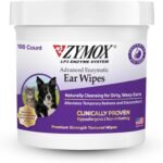 Zymox Advanced Enzymatic Ear Wipes for Dogs and Cats – for Dirty, Waxy, Smelly Ears – Premium Strength Ear Cleaner Wipes – Non-Irritating – Hypoallergenic – 100 ct