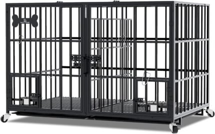 aboxoo 42" Heavy Duty Metal Dog Crate for 2 Dogs,Indoor Kennel with Divider