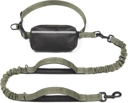 iYoShop Hands Free Dog Leash with Zipper Pouch, Large, Military Green