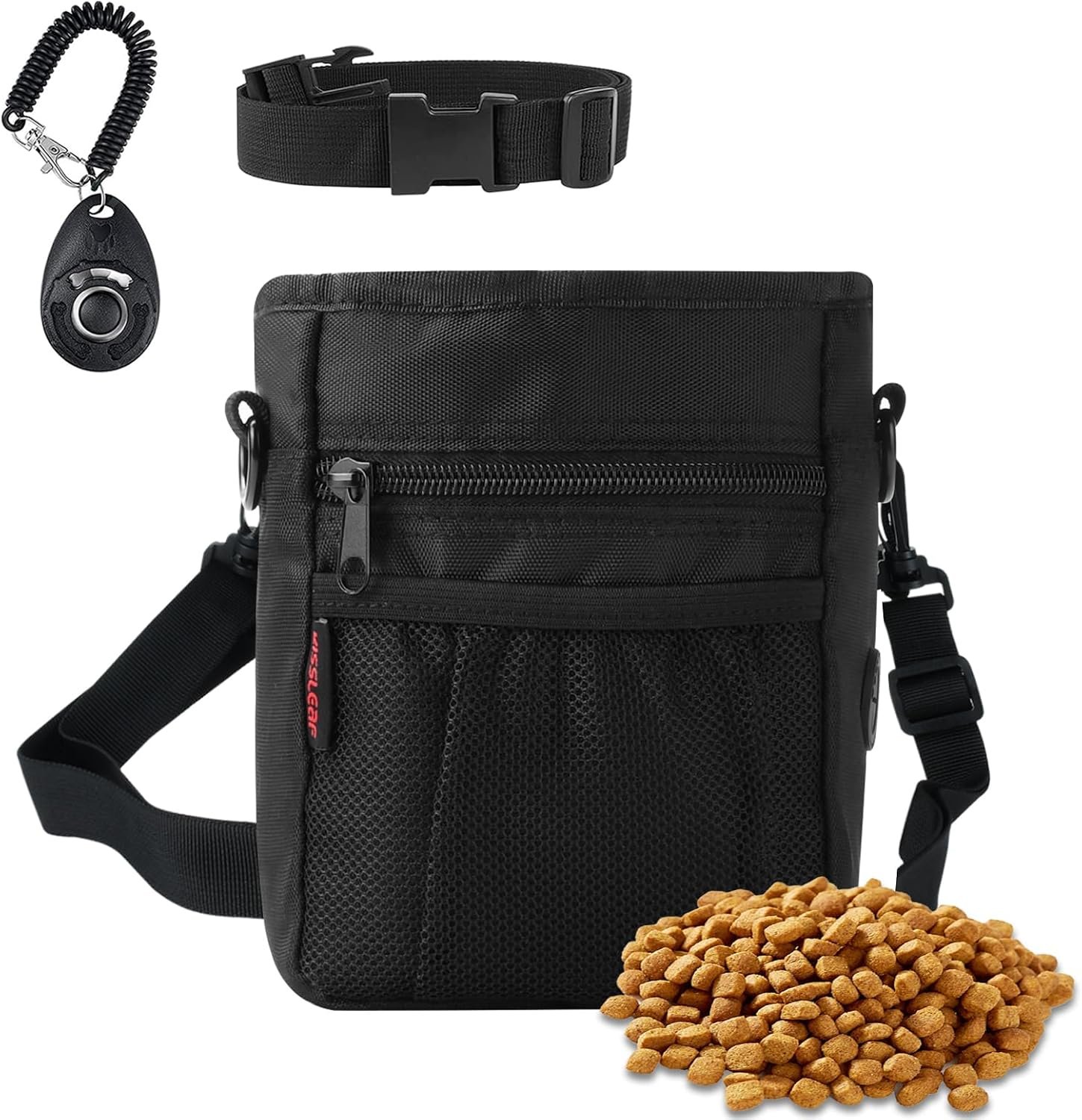 kissleaf Dog Treat Pouch, Magnetic Closure, Dog Clicker- Black kissleaf Dog Treat Pouch, Magnetic Closure, Dog Clicker- Black