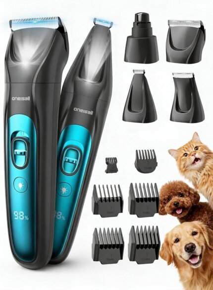 oneisall Professional 4-in-1 Dog Grooming Kit with LED Light