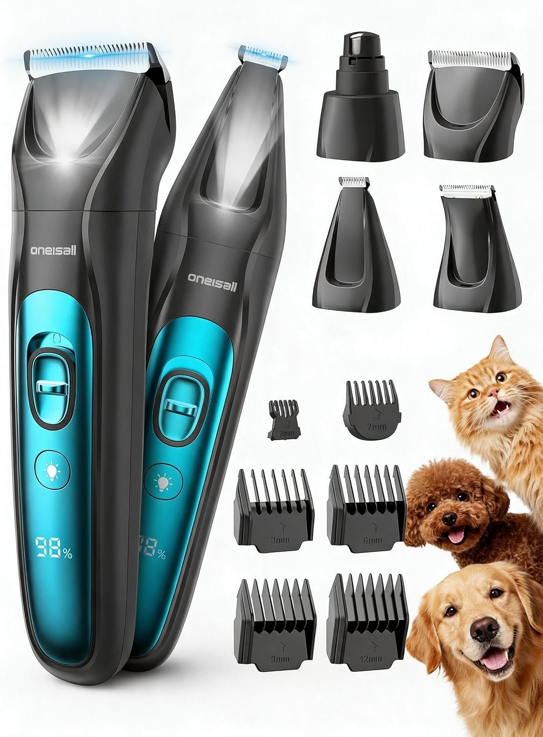 oneisall Professional 4-in-1 Dog Grooming Kit with LED Light oneisall Professional 4-in-1 Dog Grooming Kit with LED Light