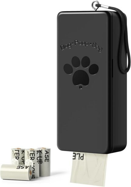 qeerable Dog Poop Bag Dispenser, Wall-Mounted Dog Bag dispenser Outdoor or Indoor for Doggy and Pets, Black Poop Holder for Yard and Park, Included 4 Rolls (60 Bags)