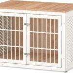 rehomerance 38″ Heavy Duty Dog Crate Furniture for Large and Medium Dogs,Wooden Metal Kennel for High Anxiety Dogs, Chew Proof Pet Cage Indoor, Decorative Dog Kennel End Table, White